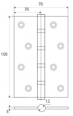 Петля врезная универсальная Apecs 100*70-B4-Steel-AB бронза
